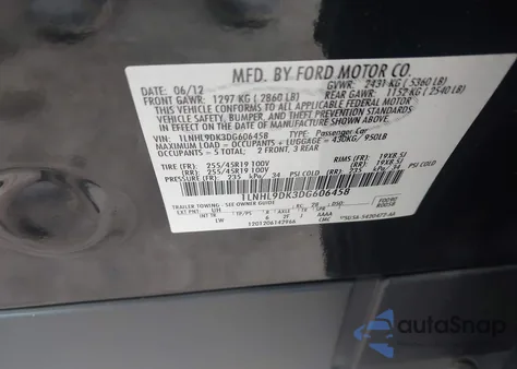 2013 Lincoln Mks z USA, uszkodzony, nr VIN 1LNHL9DK3DG606458